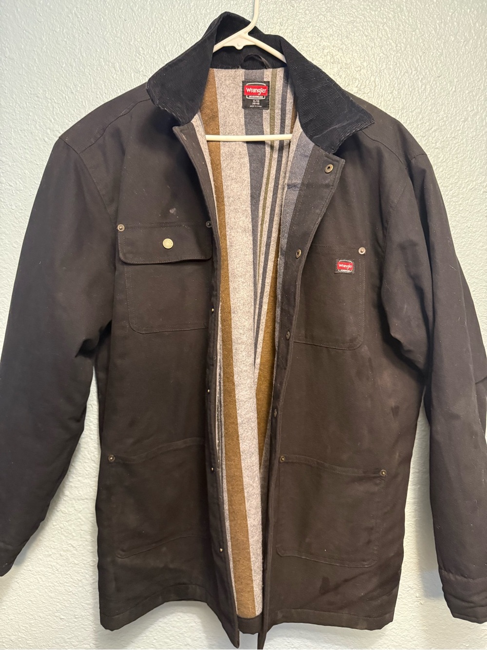Wrangler Black Trench Coat with Striped Liner